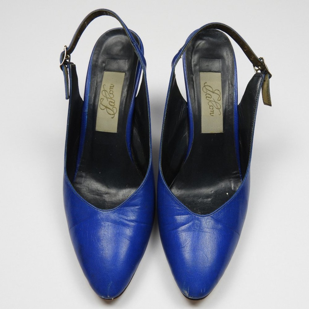 Vintage Blue Leather Slingback Heels